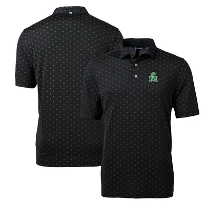 Men's Cutter & Buck Black Marshall Thundering Herd Virtue Eco Pique Tile Recycled Polo