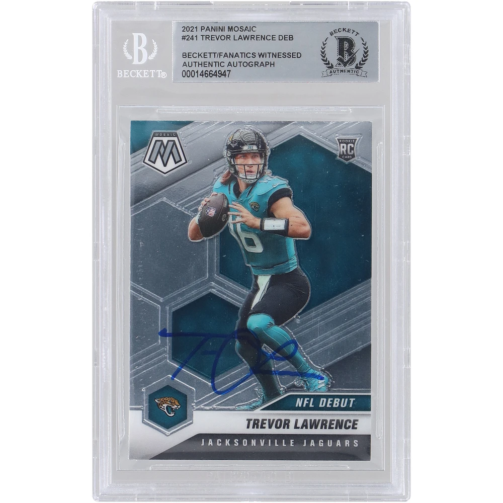 Trevor Lawrence Jacksonville Jaguars Autographed 2021 Panini Mosaic NFL Debut #241 Beckett Fanatics Witnessed Authenticated Rookie Card