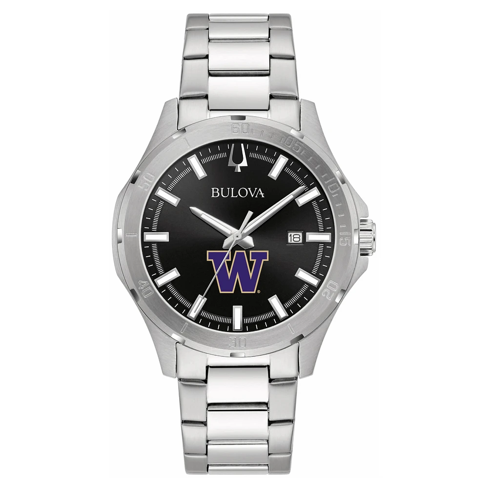 Men's Bulova Black Washington Huskies Stainless Steel Classic Sport Watch
