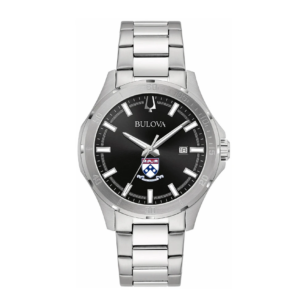 Men's Bulova Black Pennsylvania Quakers Stainless Steel Classic Sport Watch