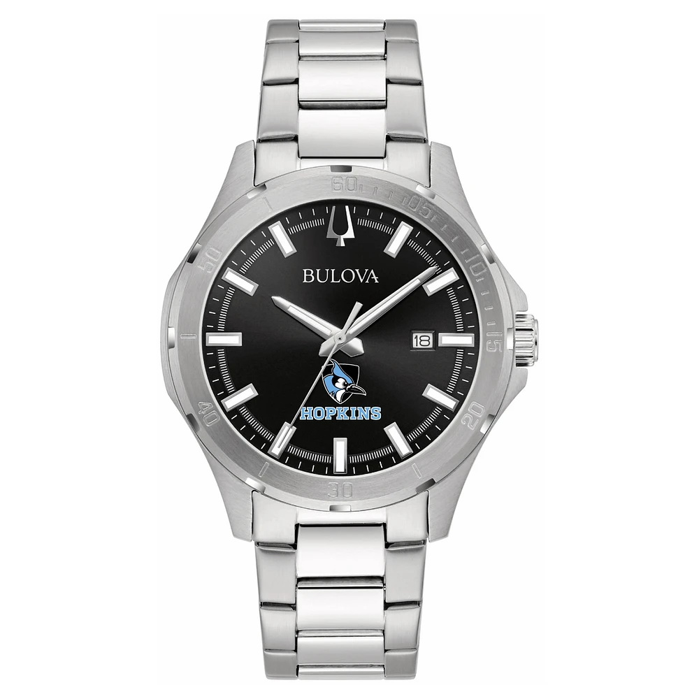 Men's Bulova Black Johns Hopkins Blue Jays Stainless Steel Classic Sport Watch