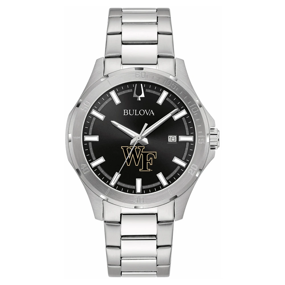 Men's Bulova Black Wake Forest Demon Deacons Stainless Steel Classic Sport Watch