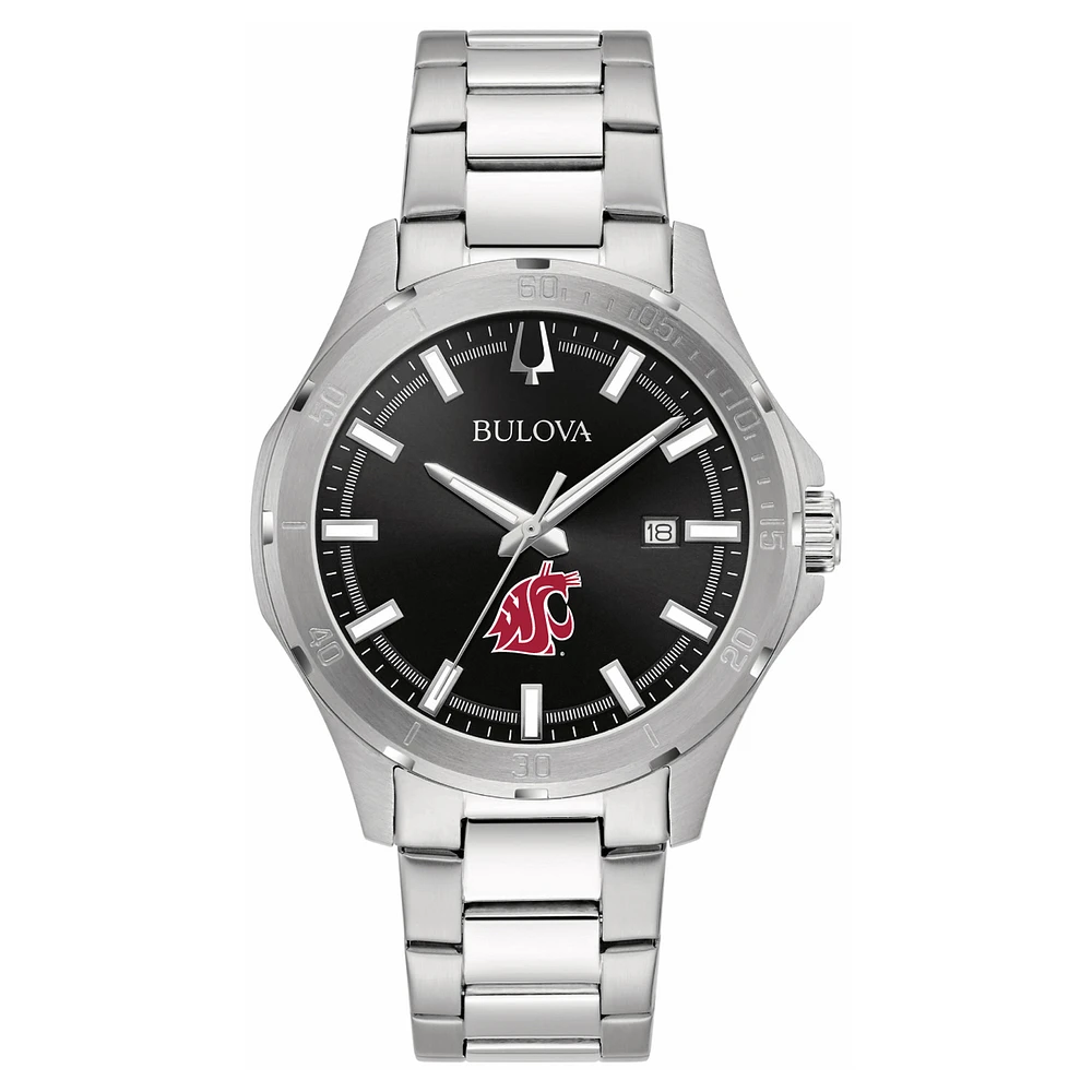 Men's Bulova Black Washington State Cougars Stainless Steel Classic Sport Watch