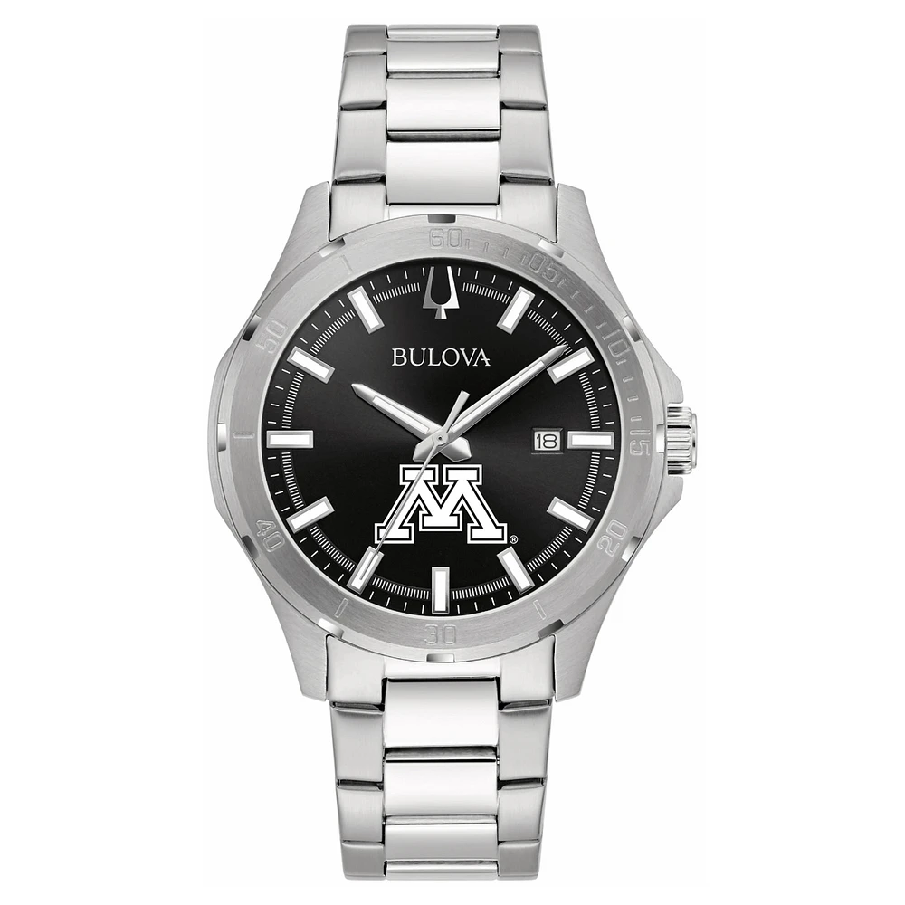 Men's Bulova Black Minnesota Golden Gophers Stainless Steel Classic Sport Watch