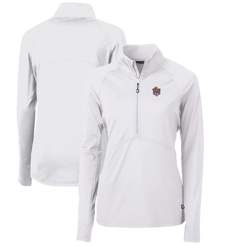 Women's Cutter & Buck White LSU Tigers Adapt Eco Knit Stretch Recycled Half-Zip Pullover Top