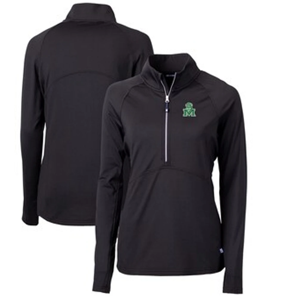 Women's Cutter & Buck Marshall Thundering Herd Adapt Eco Knit Stretch Recycled Half-Zip Pullover Top