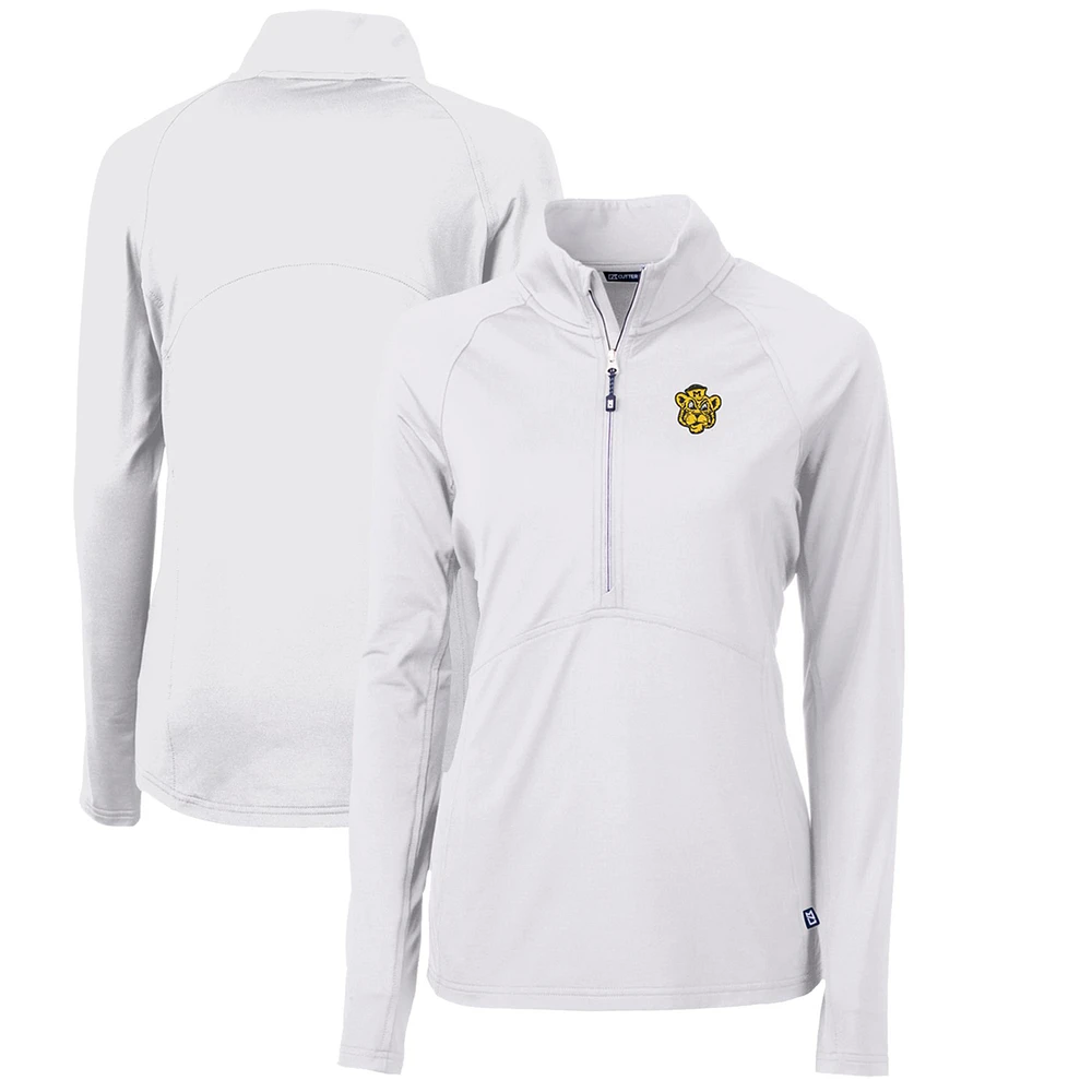 Women's Cutter & Buck White Missouri Tigers Adapt Eco Knit Stretch Recycled Half-Zip Pullover Top