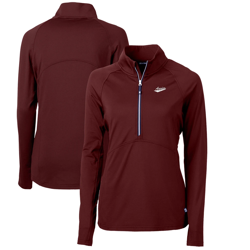 Women's Cutter & Buck Burgundy New Mexico State Aggies Adapt Eco Knit Stretch Recycled Half-Zip Pullover Top
