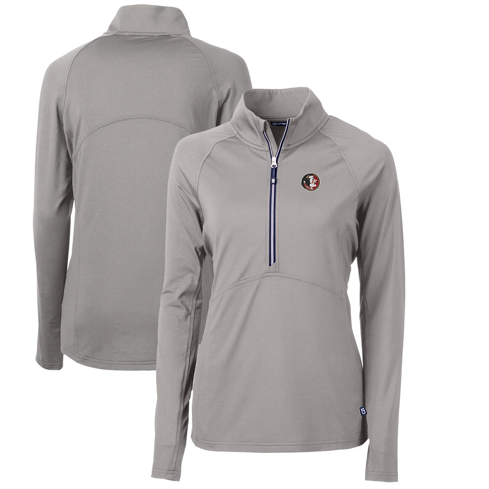 Women's Cutter & Buck Gray Florida State Seminoles Adapt Eco Knit Stretch Recycled Half-Zip Pullover Top