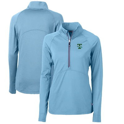 Women's Cutter & Buck Light Blue Tulane Green Wave Adapt Eco Knit Stretch Recycled Half-Zip Pullover Top