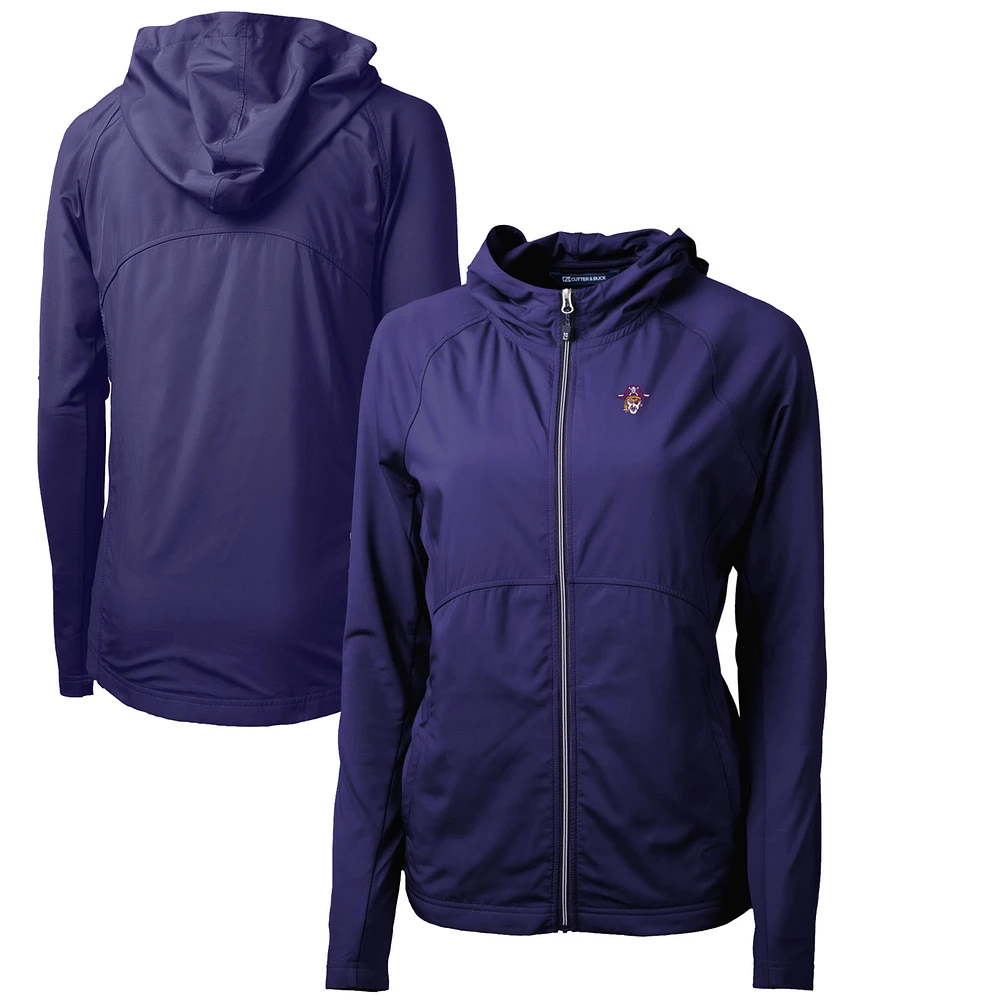 Women's Cutter & Buck Purple ECU Pirates Adapt Eco Knit Hybrid Recycled Full-Zip Hoodie