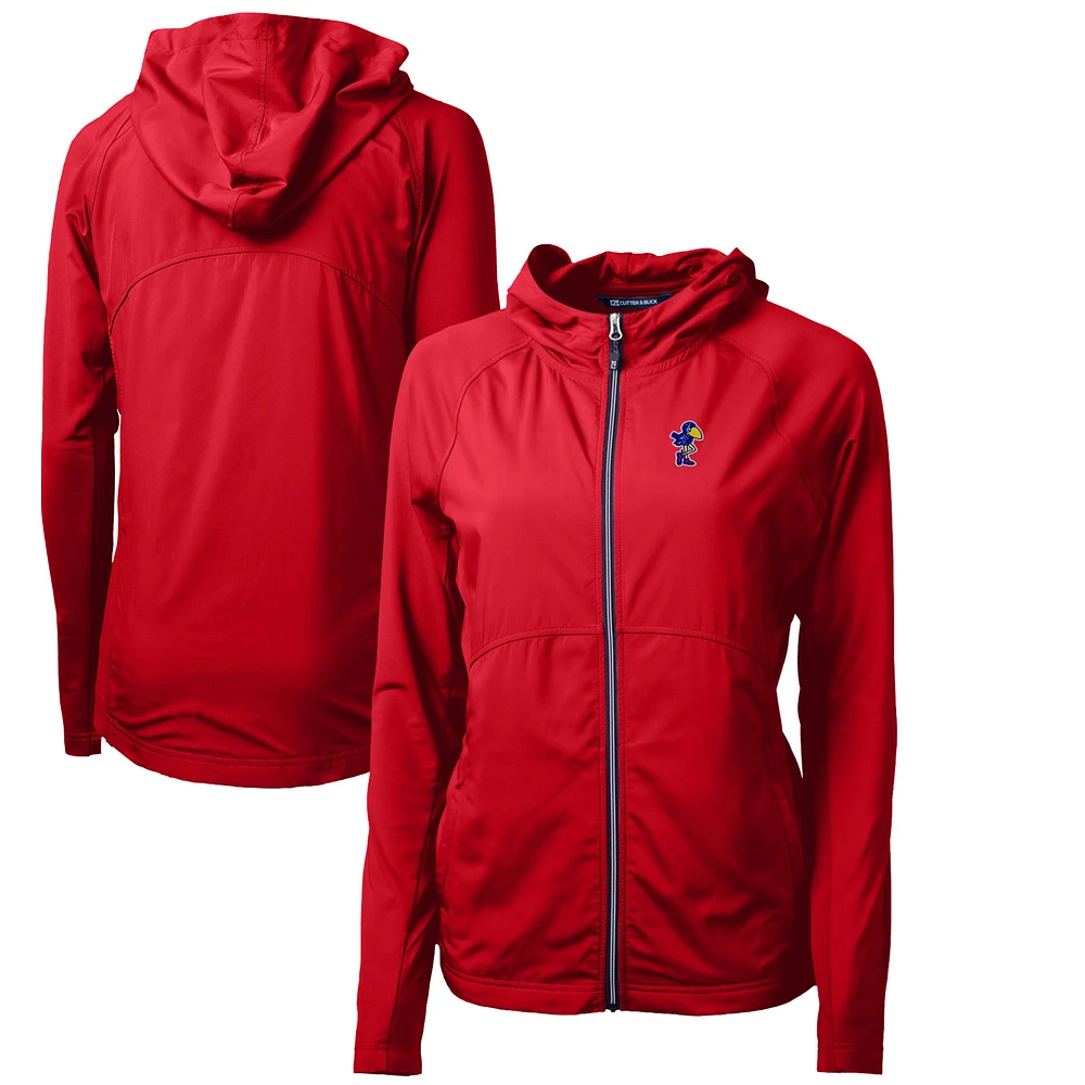 Women's Cutter & Buck Kansas Jayhawks Adapt Eco Knit Hybrid Recycled Full-Zip Hoodie