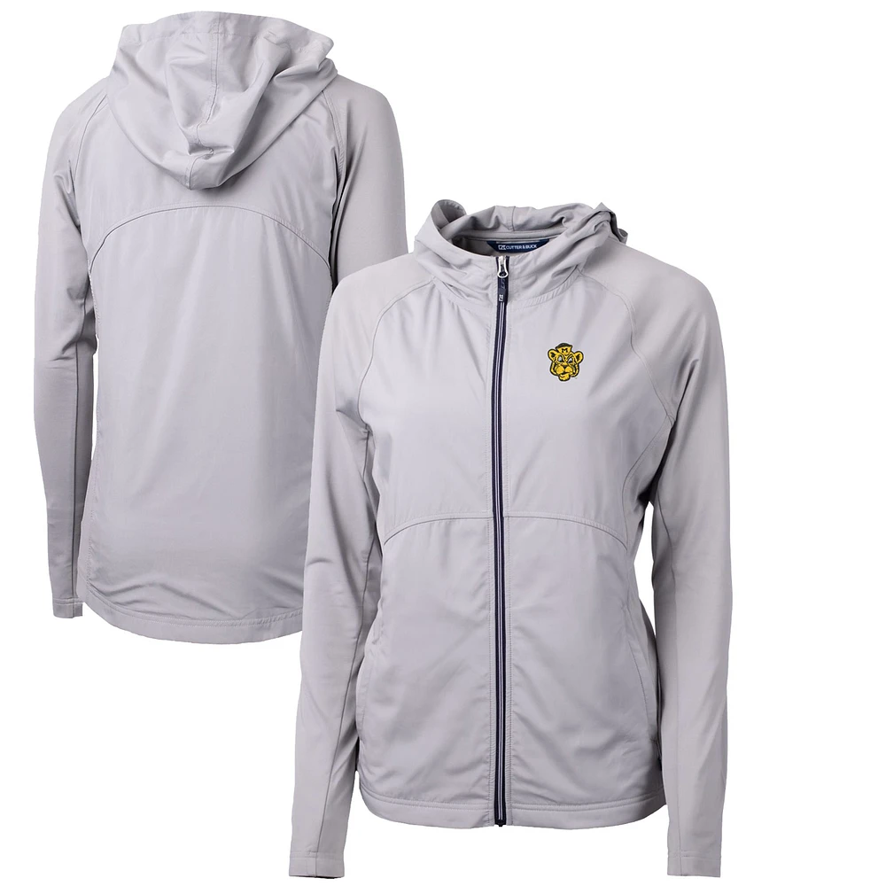 Women's Cutter & Buck Gray Missouri Tigers Adapt Eco Knit Hybrid Recycled Full-Zip Hoodie