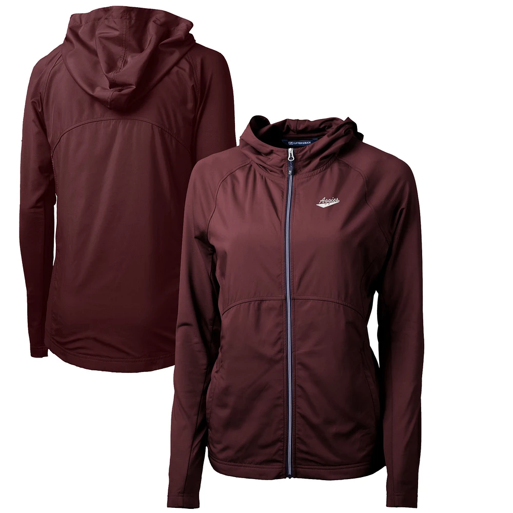 Women's Cutter & Buck Burgundy New Mexico State Aggies Adapt Eco Knit Hybrid Recycled Full-Zip Hoodie