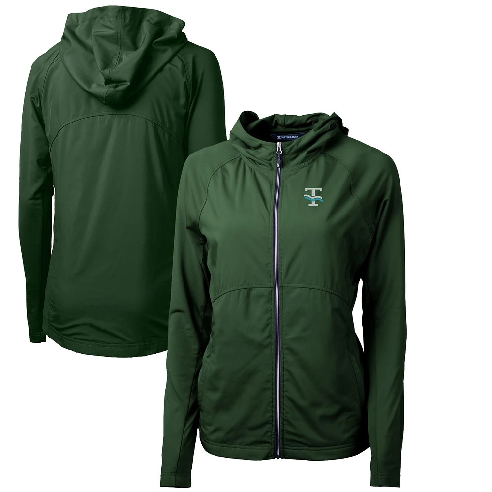 Women's Cutter & Buck Green Tulane Wave Adapt Eco Knit Hybrid Recycled Full-Zip Hoodie