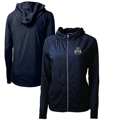 Women's Cutter & Buck Navy Utah State Aggies Adapt Eco Knit Hybrid Recycled Full-Zip Hoodie