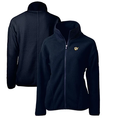 Women's Cutter & Buck Navy West Virginia Mountaineers Cascade Eco Sherpa Full-Zip Fleece Jacket