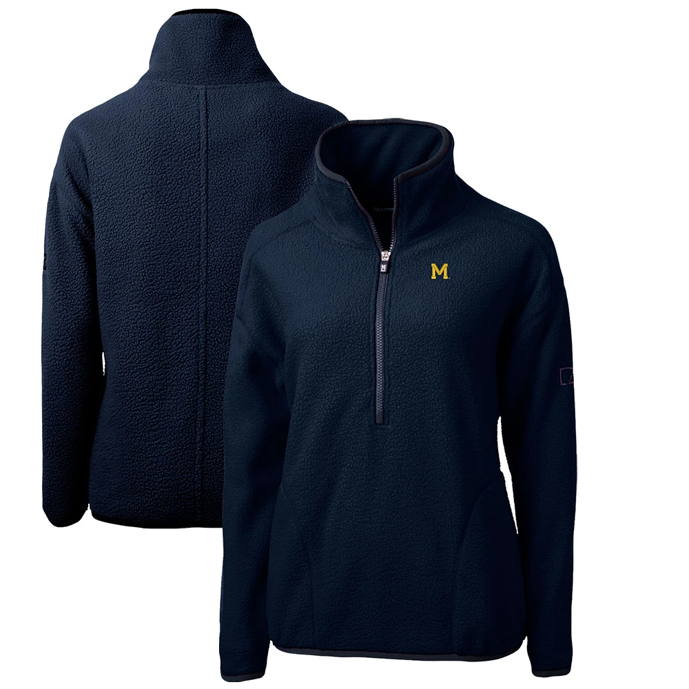 Women's Cutter & Buck Navy Michigan Wolverines Cascade Eco Sherpa Fleece Half-Zip Pullover Jacket