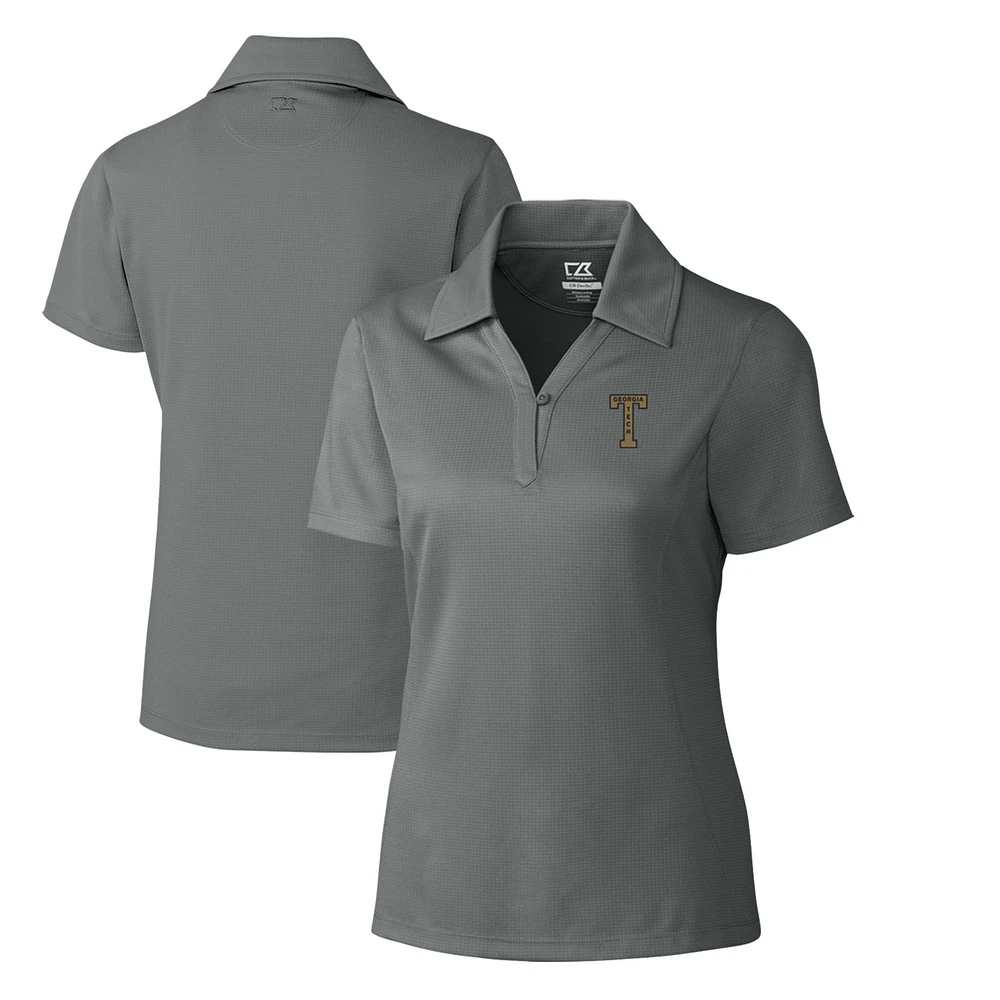 Women's Cutter & Buck Steel Georgia Tech Yellow Jackets CB DryTec Genre Textured Solid Polo