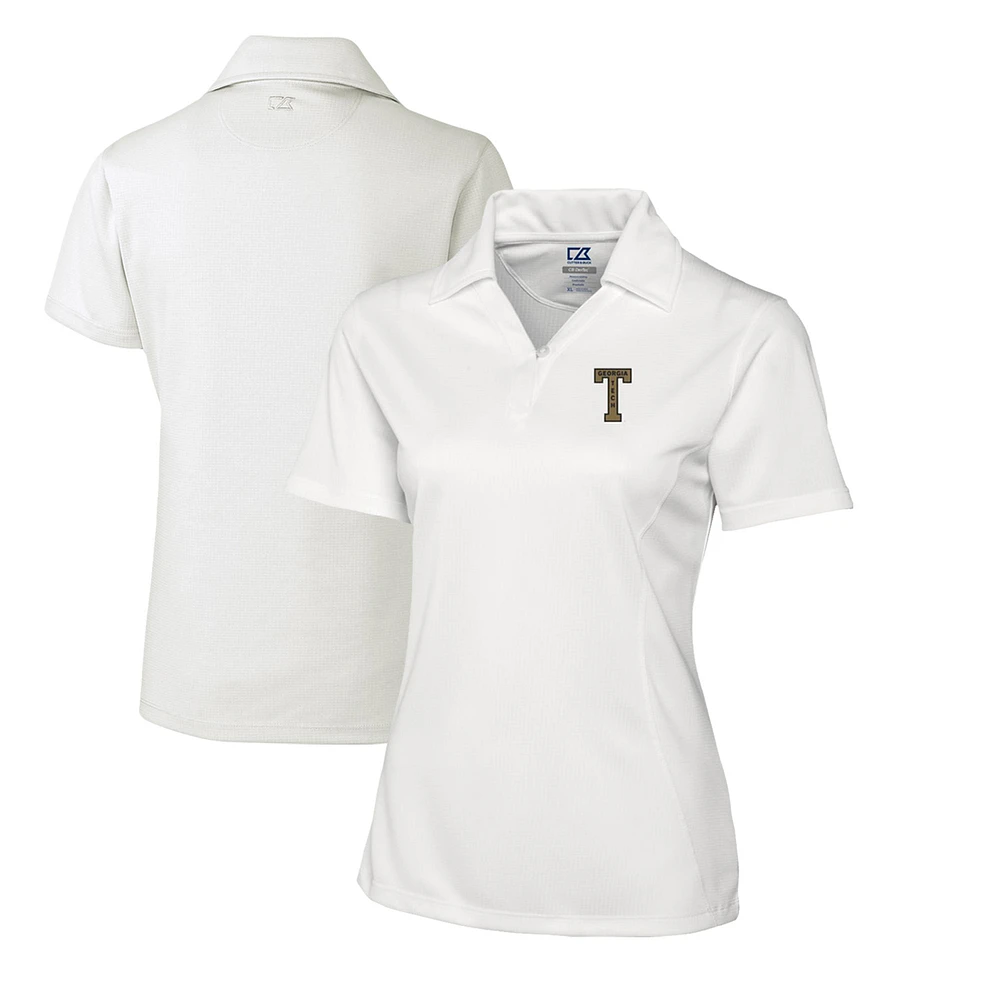 Women's Cutter & Buck White Georgia Tech Yellow Jackets CB DryTec Genre Textured Solid Polo