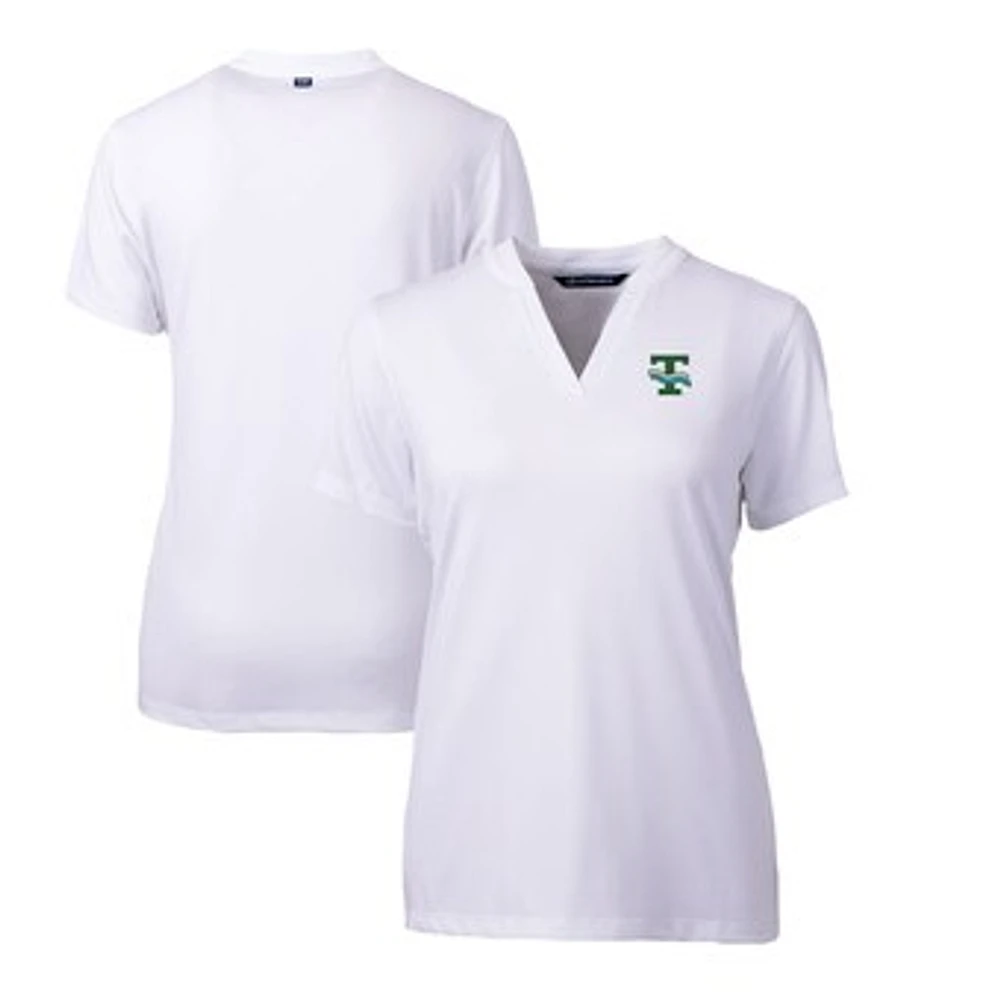 Women's Cutter & Buck White Tulane Green Wave Forge Stretch Blade V-Neck Top