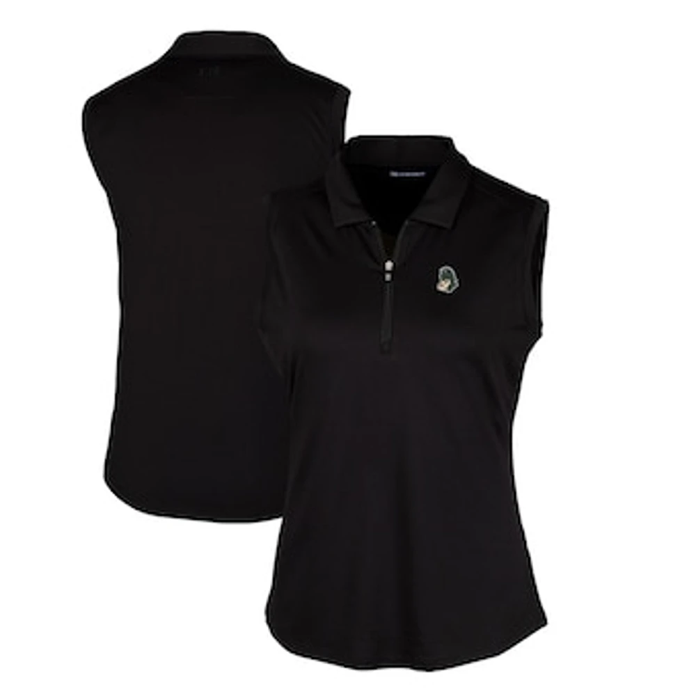 Women's Cutter & Buck Black Michigan State Spartans Forge Stretch Sleeveless Polo