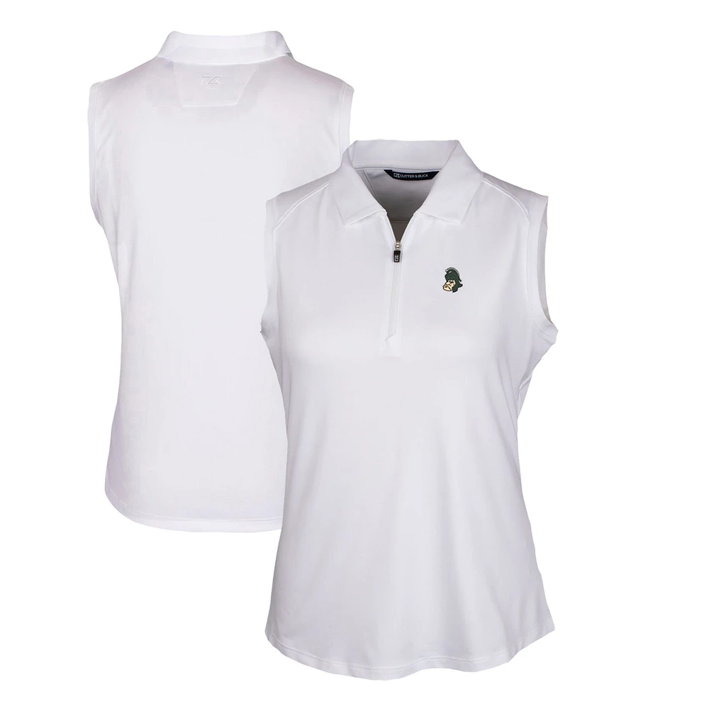 Women's Cutter & Buck White Michigan State Spartans Forge Stretch Sleeveless Polo