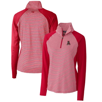 Women's Cutter & Buck Crimson Alabama Tide Forge Tonal Stripe Stretch Half-Zip Pullover Top