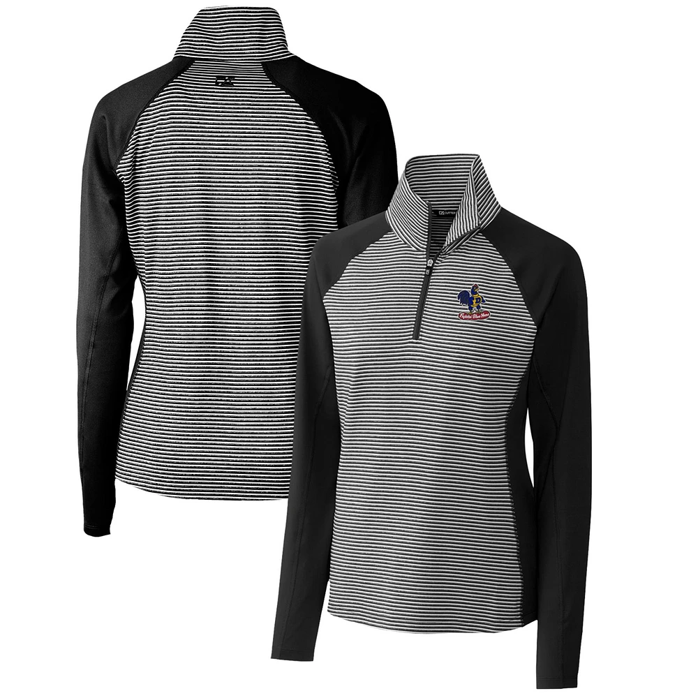 Women's Cutter & Buck Black Delaware Fightin' Blue Hens Forge Tonal Stripe Stretch Half-Zip Pullover Top
