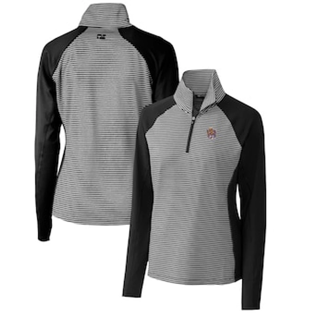 Women's Cutter & Buck Black LSU Tigers Forge Tonal Stripe Stretch Half-Zip Pullover Top
