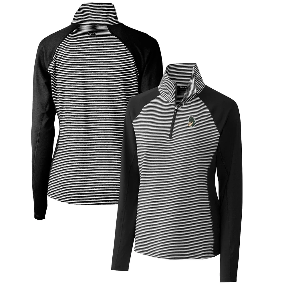 Women's Cutter & Buck Black Michigan State Spartans Forge Tonal Stripe Stretch Half-Zip Pullover Top