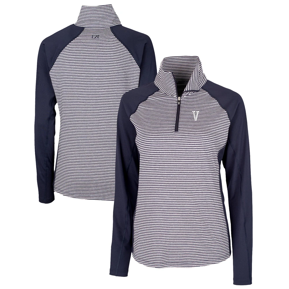 Women's Cutter & Buck Navy Villanova Wildcats Forge Tonal Stripe Stretch Half-Zip Pullover Top