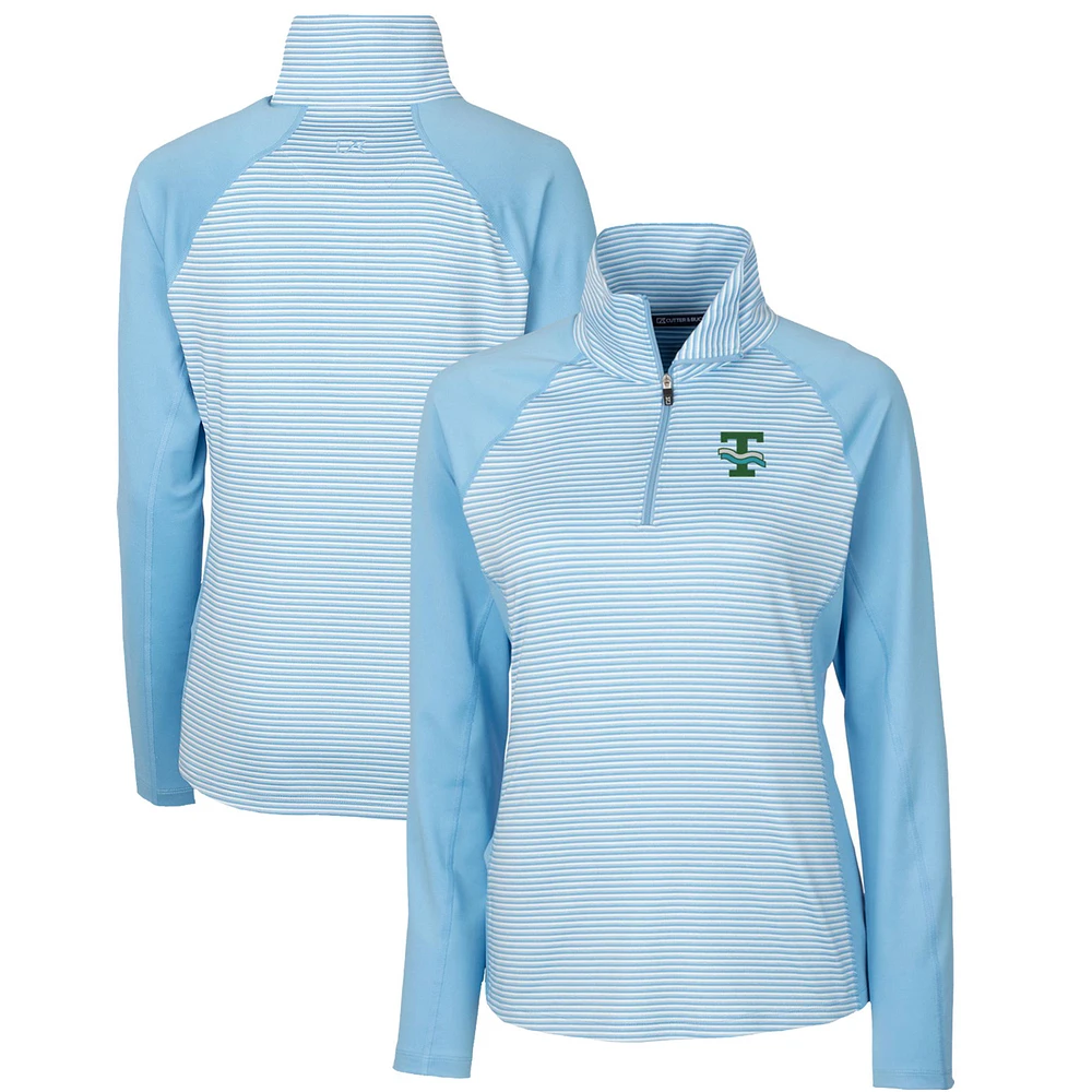 Women's Cutter & Buck Light Blue Tulane Green Wave Forge Tonal Stripe Stretch Half-Zip Pullover Top