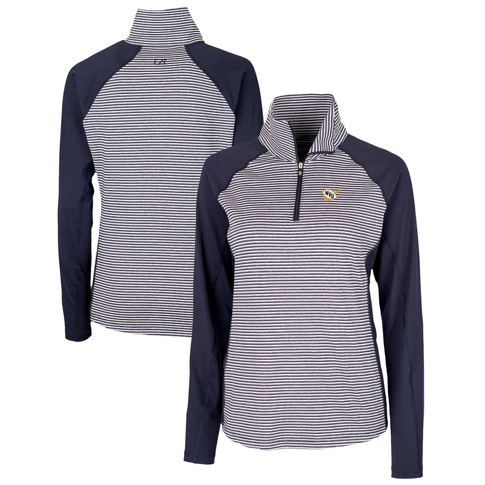 Women's Cutter & Buck Navy West Virginia Mountaineers Forge Tonal Stripe Stretch Half-Zip Pullover Top