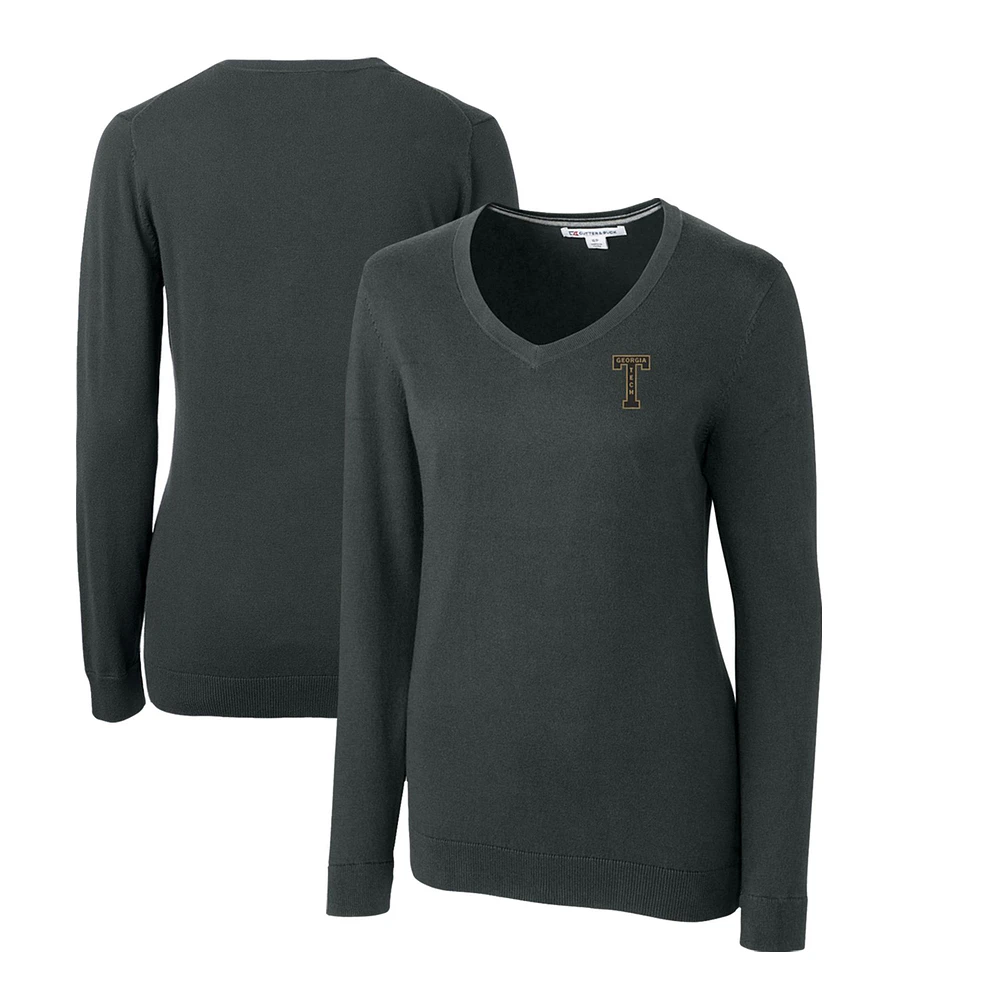 Women's Cutter & Buck Heather Charcoal Georgia Tech Yellow Jackets Lakemont Tri-Blend V-Neck Pullover Sweater