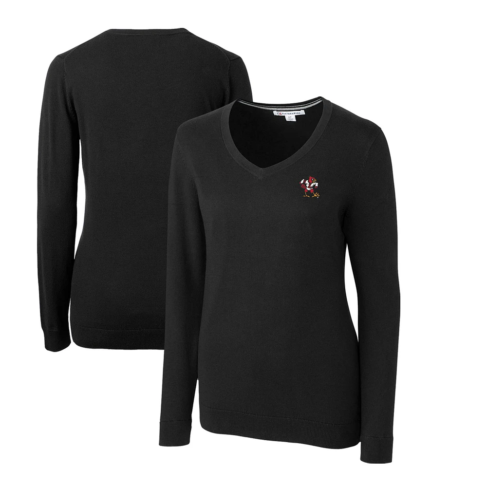 Women's Cutter & Buck Black Louisville Cardinals Lakemont Tri-Blend V-Neck Pullover Sweater