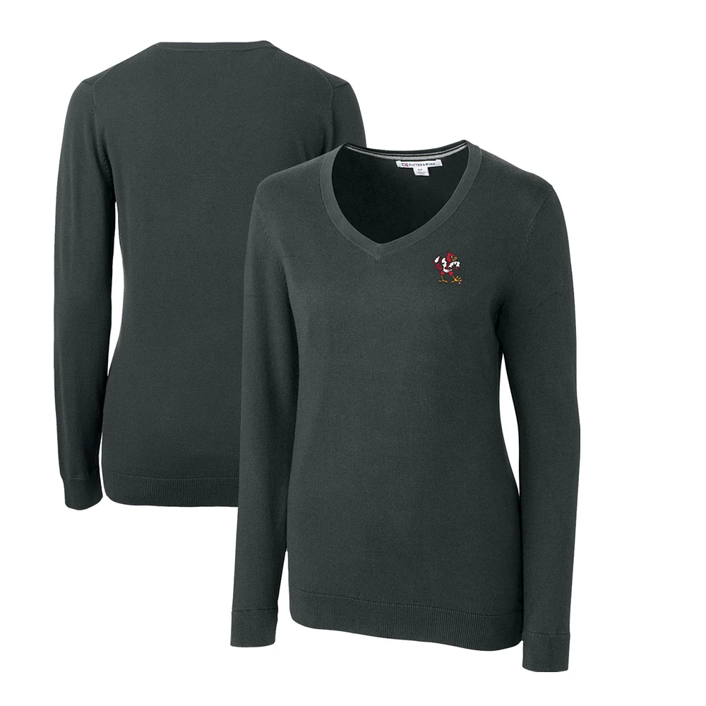 Women's Cutter & Buck Heather Charcoal Louisville Cardinals Lakemont Tri-Blend V-Neck Pullover Sweater
