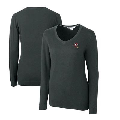 Women's Cutter & Buck Heather Charcoal Louisville Cardinals Lakemont Tri-Blend V-Neck Pullover Sweater
