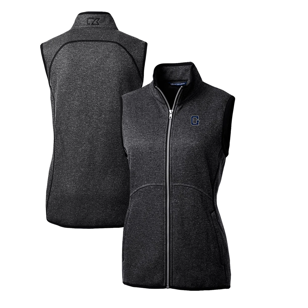 Women's Cutter & Buck Heather Charcoal Georgetown Hoyas Mainsail Basic Sweater-Knit Full-Zip Vest