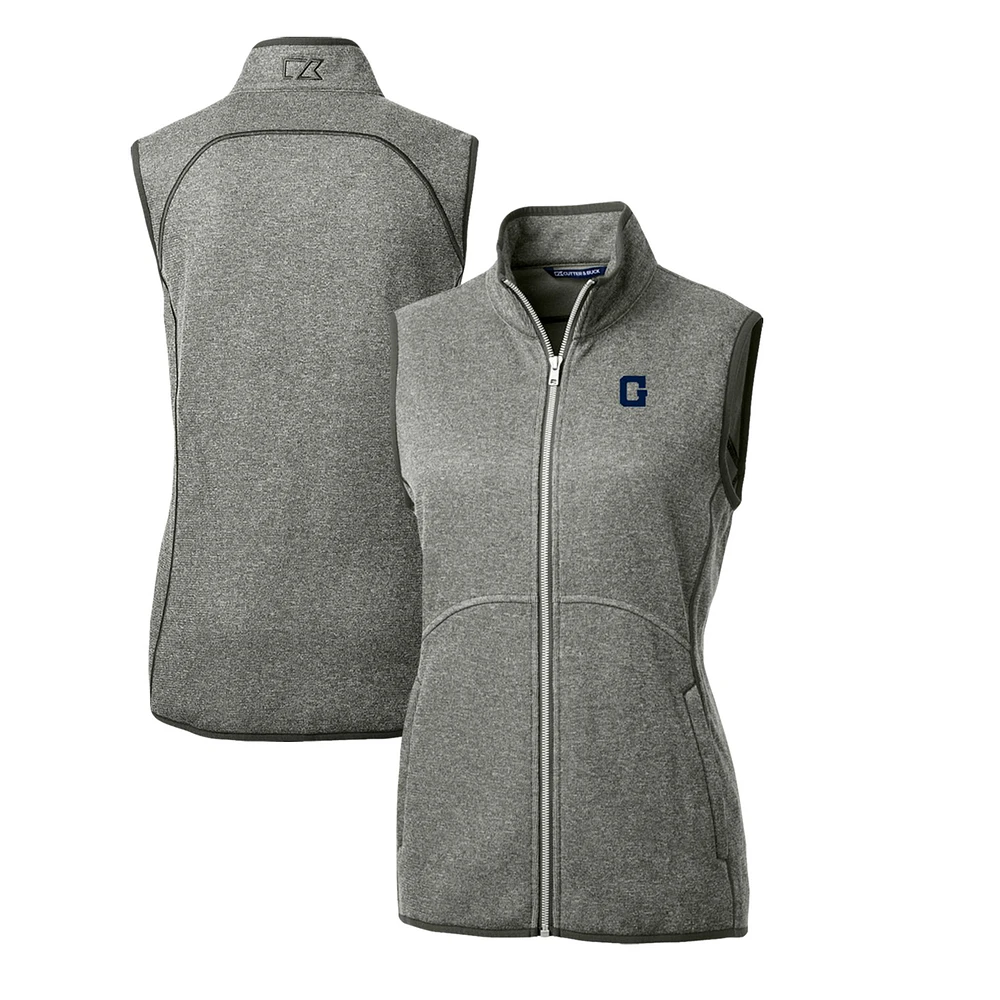 Women's Cutter & Buck Heather Gray Georgetown Hoyas Mainsail Basic Sweater-Knit Full-Zip Vest