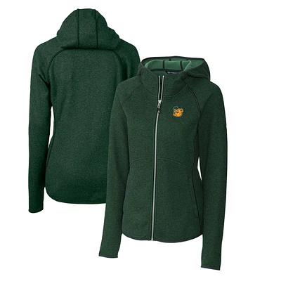 Women's Cutter & Buck Heather Green Baylor Bears Mainsail Sweater-Knit Full-Zip Hoodie