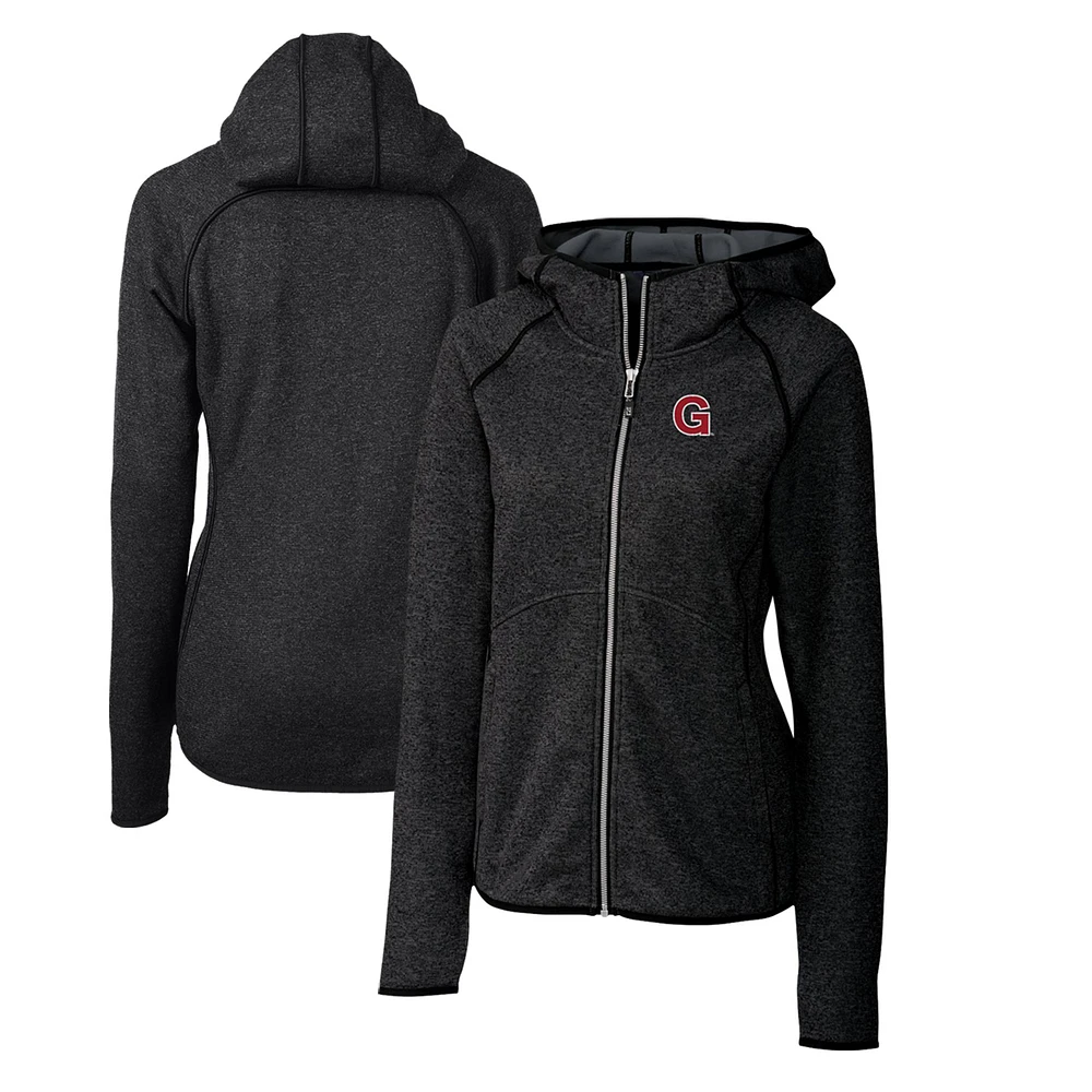 Women's Cutter & Buck Heather Charcoal Gonzaga Bulldogs Mainsail Sweater-Knit Full-Zip Hoodie