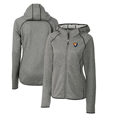 Women's Cutter & Buck Heather Gray Illinois Fighting Illini Mainsail Sweater-Knit Full-Zip Hoodie