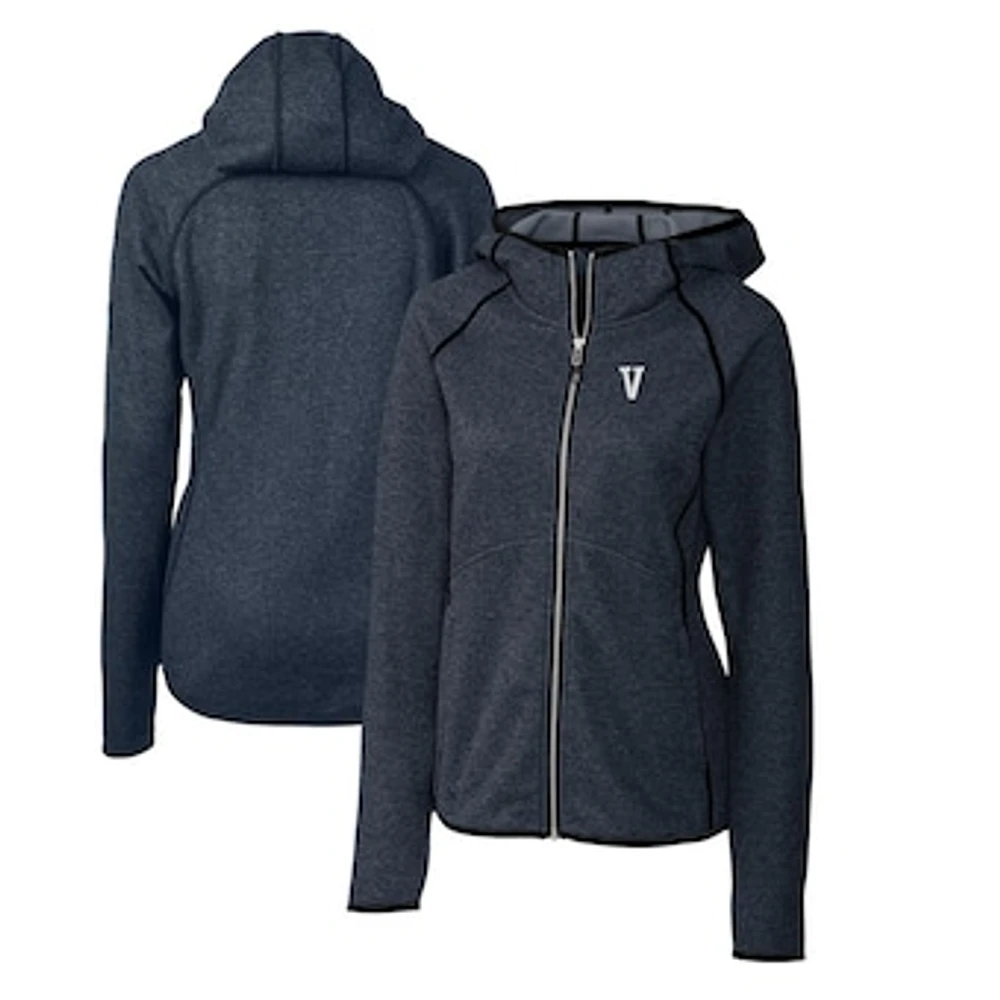 Women's Cutter & Buck Heather Navy Villanova Wildcats Mainsail Sweater-Knit Full-Zip Hoodie