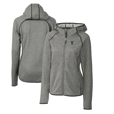 Women's Cutter & Buck Heather Gray Villanova Wildcats Mainsail Sweater-Knit Full-Zip Hoodie
