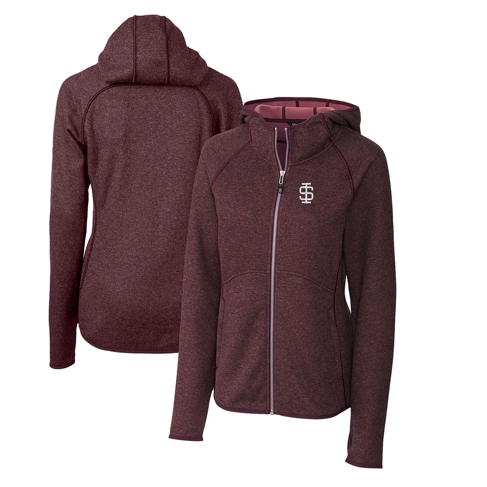 Women's Cutter & Buck Maroon Southern Illinois Salukis Mainsail Sweater-Knit Full-Zip Hoodie