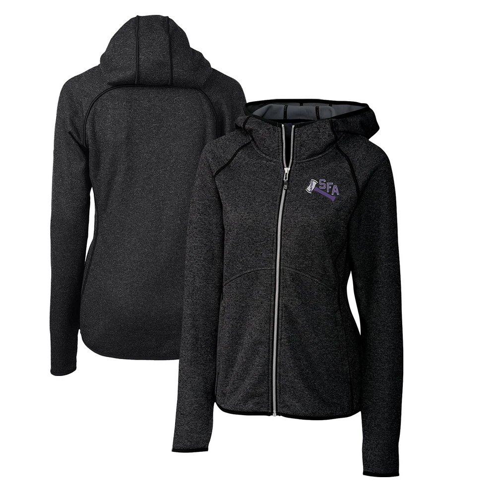 Women's Cutter & Buck Heather Charcoal Stephen F Austin Lumberjacks Mainsail Sweater-Knit Full-Zip Hoodie