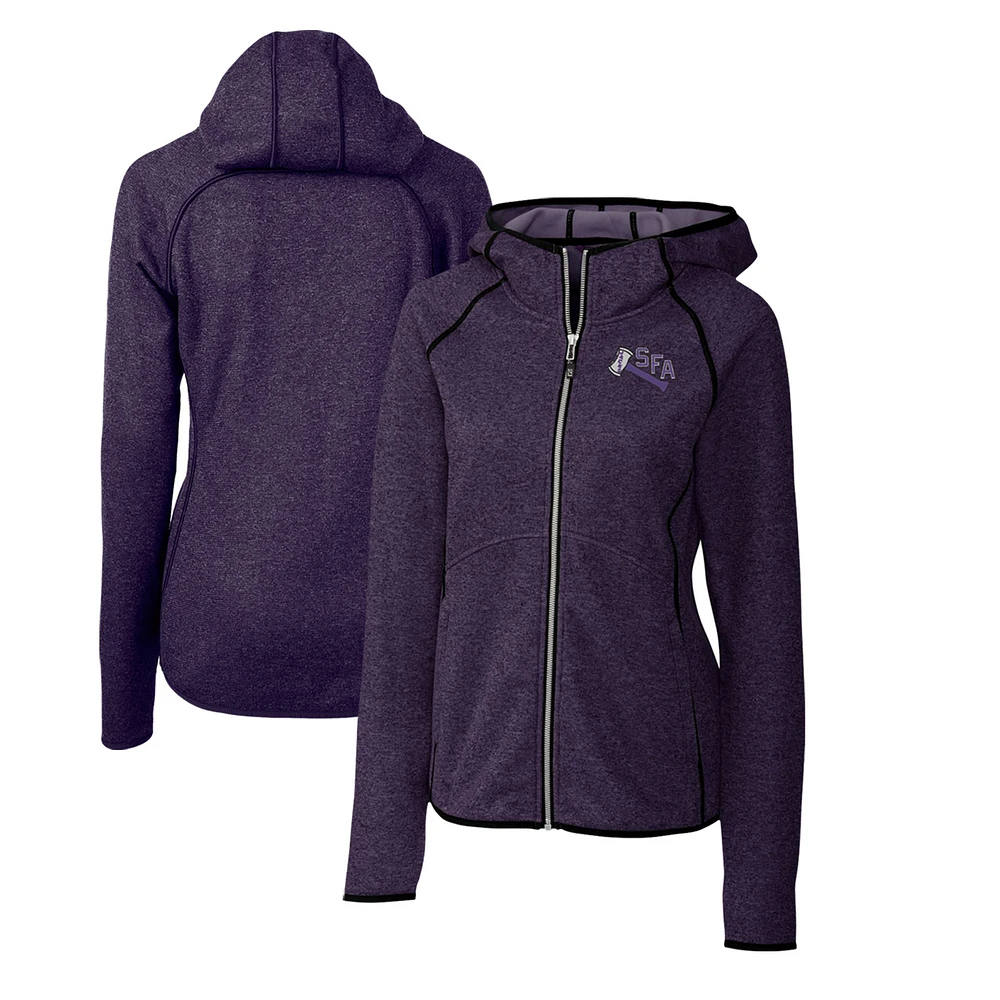 Women's Cutter & Buck Heather Purple Stephen F Austin Lumberjacks Mainsail Sweater-Knit Full-Zip Hoodie