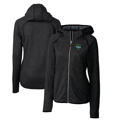 Women's Cutter & Buck Heather Charcoal Tulane Green Wave Mainsail Sweater-Knit Full-Zip Hoodie