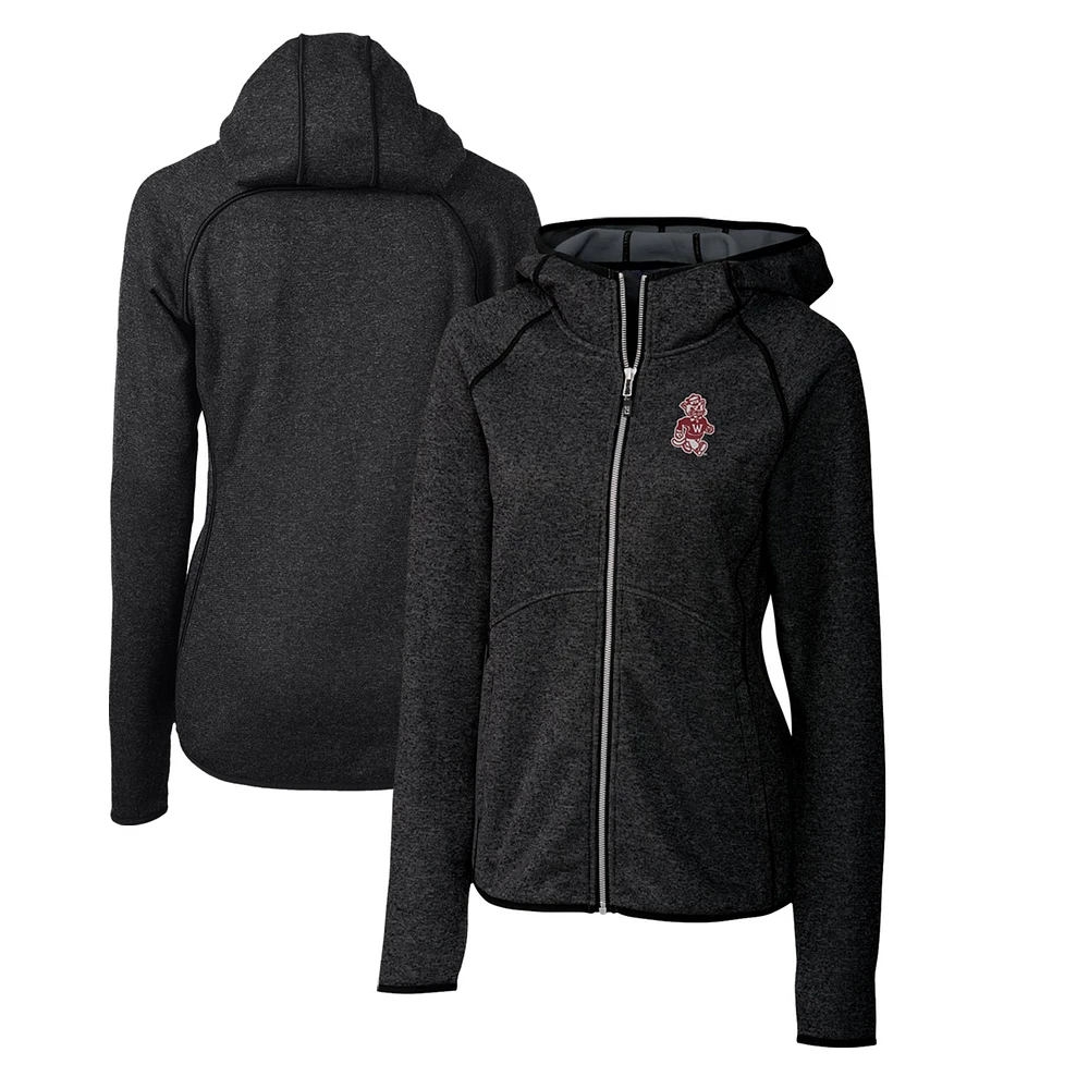 Women's Cutter & Buck Heather Charcoal Washington State Cougars Mainsail Sweater-Knit Full-Zip Hoodie